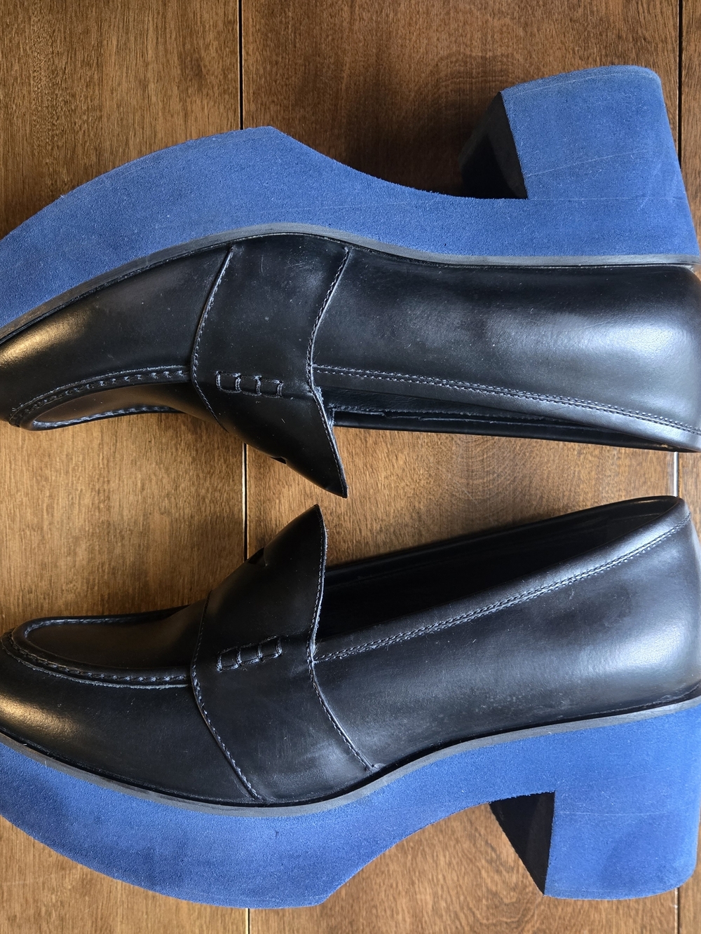 Fratelli Rossetti Platform Loafers Black Blue Heel Made in Italy Size 41